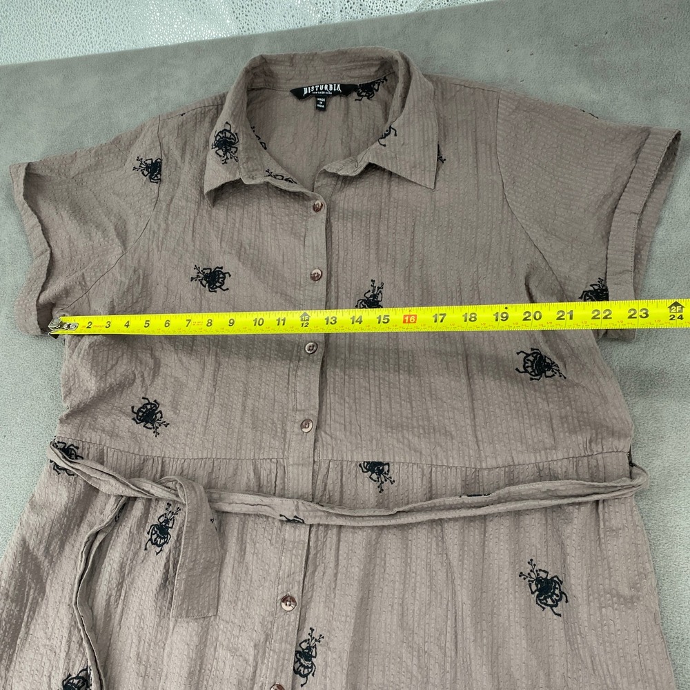 Disturbia Mauve Brown Beetle Embroidered Seersucker Shirt Dress Plus Size US 16 - Picture 3 of 9